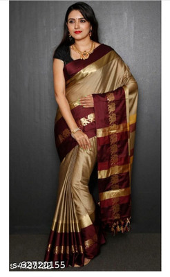 Hashir textile Woven Paithani Cotton Silk Saree(Brown)