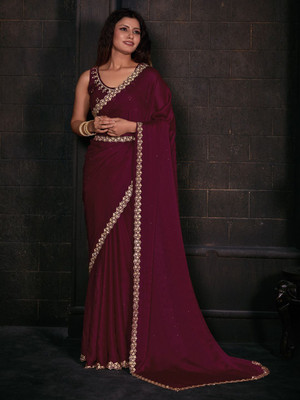 ANOUK Solid/Plain Daily Wear Satin Saree(Maroon)