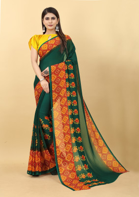 Panchvati NX Printed Bollywood Georgette Saree(Dark Green)