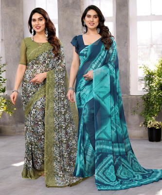 Moda Rapido Printed Bollywood Georgette Saree(Pack of 2, Multicolor)
