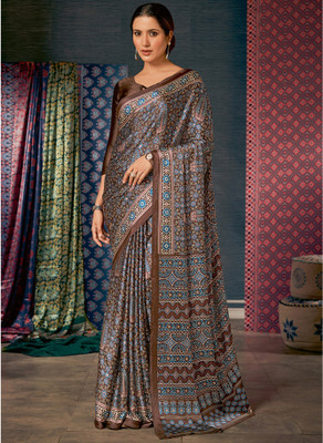 Tasrika Digital Print Hand Batik Crepe Saree(Brown)