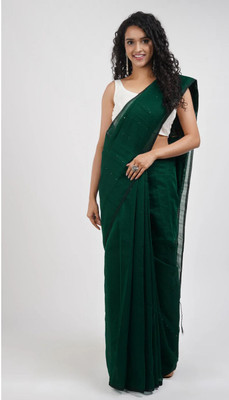 SARADA HANDLOOM Solid/Plain Daily Wear Cotton Silk Saree(Green)