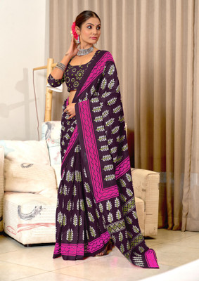 Divastri Printed Daily Wear Cotton Silk Saree(Purple)