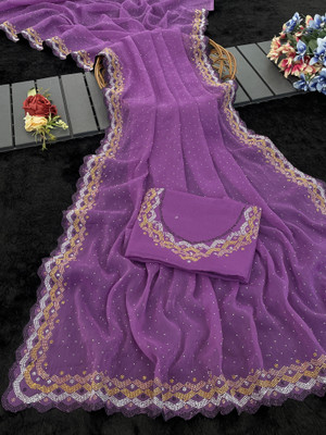 VarniRaaj Fashion Embellished Bollywood Organza Saree(Purple)