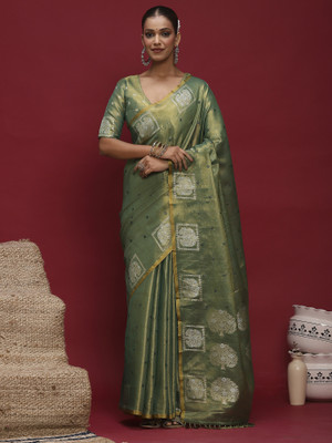 ANOUK Woven Daily Wear Linen Saree(Light Green)