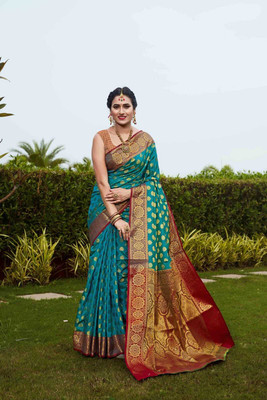 Aksh Fashion Self Design Banarasi Silk Blend Saree(Multicolor)