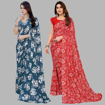 kashvi sarees Printed Daily Wear Georgette Saree(Pack of 2, Blue, Red)