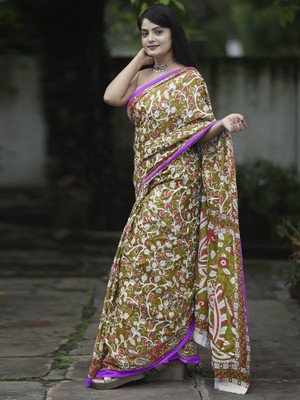 Divastri Printed Daily Wear Cotton Blend Saree(Light Green)