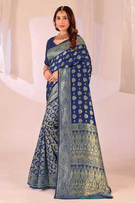 Moda Repido Woven Banarasi Pure Silk Saree(Dark Blue)