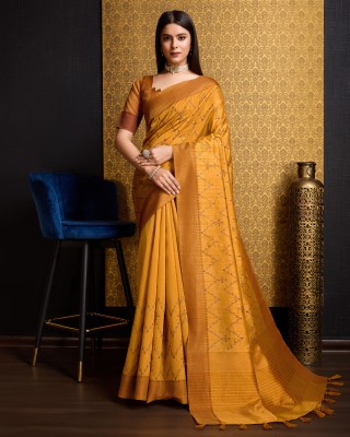 Divastri Embellished, Embroidered Banarasi Cotton Blend, Tussar Silk Saree(Gold)