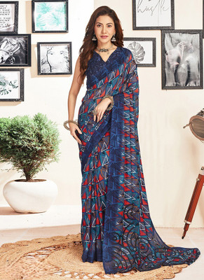Panchvati NX Printed Bollywood Georgette Saree(Blue)