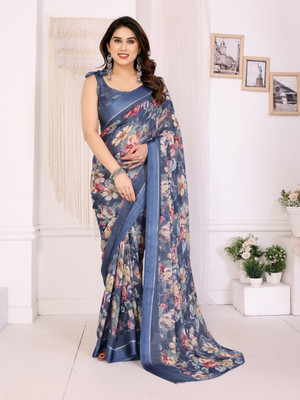 Sindharat Fashion Floral Print Daily Wear Satin Saree(Grey)