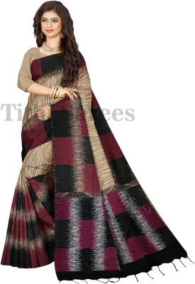 TITHISAREES Printed Sambalpuri Cotton Blend Saree(Beige)