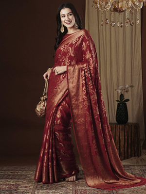 Sareemall Woven Kanjivaram Viscose Rayon Saree(Red)