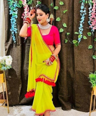 RK Creation Solid/Plain Bollywood Georgette Saree(Yellow)