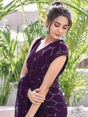 kumawat creation Embroidered Bollywood Georgette Saree(Purple)