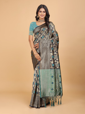 Tejal Creation Self Design Kanjivaram Pure Cotton Saree(Blue)