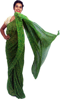 SVTHub Printed Bandhani Georgette Saree(Green)