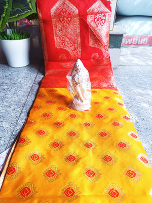 COXXY STYLE Woven Banarasi Cotton Silk Saree(Yellow)
