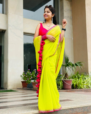 Jinal & Jinal Solid/Plain Bollywood Georgette Saree(Light Green)