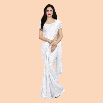 nexxxa Self Design Bollywood Net Saree(White)