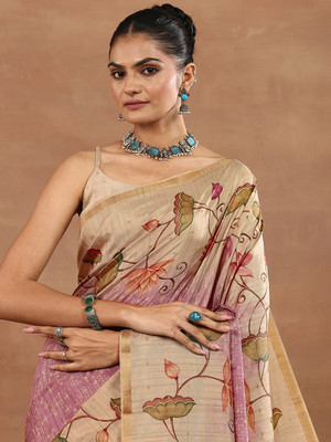 LIBAS Printed Daily Wear Silk Blend Saree(Pink)