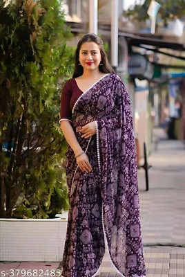MAHADEV NX Printed Daily Wear Georgette Saree(Purple)