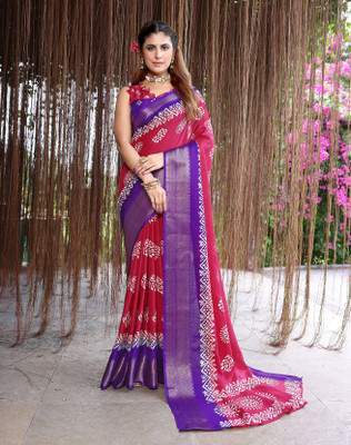 YASHIKA Self Design, Printed Bollywood Jacquard, Art Silk Saree(Pink, Purple)