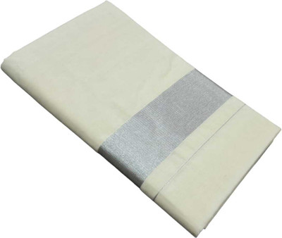 sri amman sarees Solid/Plain Kasavu Cotton Blend Saree(White)