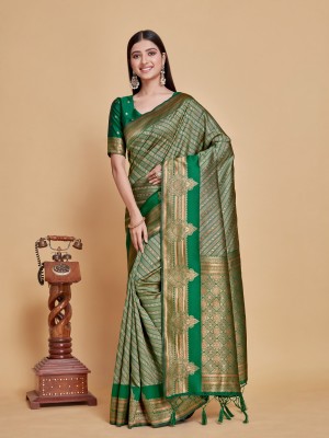 MIMOSA Woven Kanjivaram Art Silk Saree(Green)