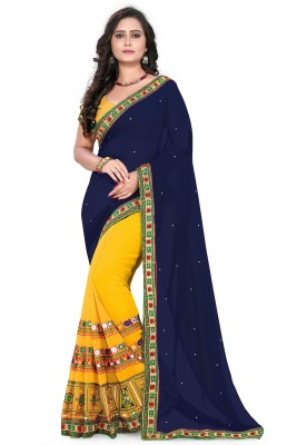 Arriva Fab Embroidered Bollywood Georgette Saree(Dark Blue)