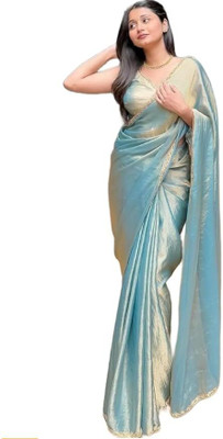 nirmal creation Solid/Plain Saree with Attached Blouse Chiffon Saree(Blue)