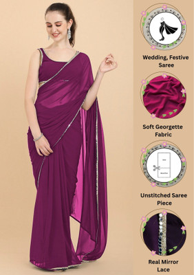 FORKEY Solid/Plain, Self Design, Embellished Bollywood Georgette Saree(Pink)