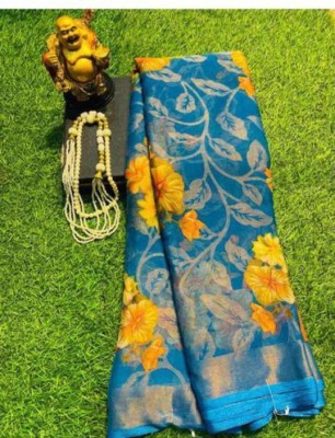 Sita Floral Print Bollywood Brasso Saree(Light Blue)