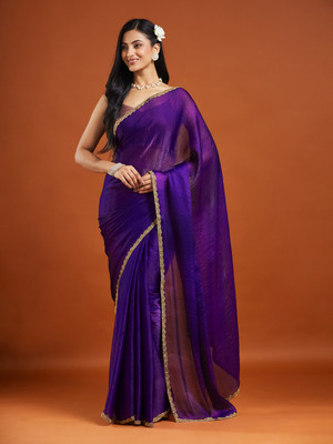 LOROFY Embellished Bollywood Tissue, Silk Blend Saree(Magenta)