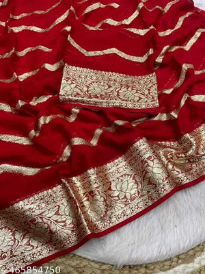 SHITHOOX Self Design Leheria Viscose Rayon Saree(Red)