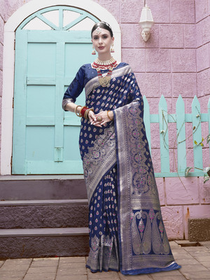 ANOUK Woven Banarasi Art Silk Saree(Dark Blue)