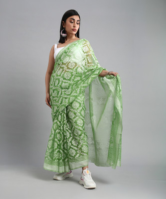 Divastri Printed Chanderi Brasso Saree(Green)