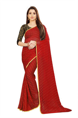 Aardiva Woven, Embellished, Self Design Daily Wear Chiffon Saree(Red)