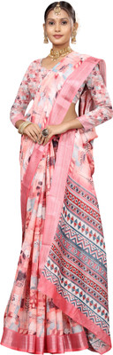 Gajal Printed Kanjivaram Pure Cotton, Cotton Linen Saree(Pink)