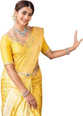 WOMENELEGENCE Embellished Banarasi Pure Silk Saree(Yellow)