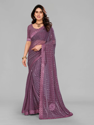 AKFABRICS Digital Print Daily Wear Lycra Blend Saree(Purple)