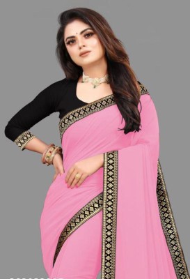 Shree Shakti Creation Solid/Plain Bollywood Georgette Saree(Pink)