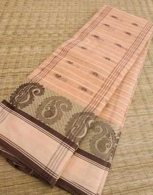 BiswasTextiles Self Design Tant Pure Cotton Saree(Beige)