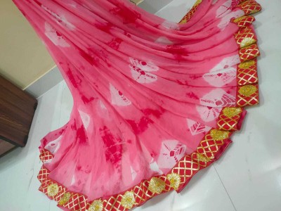 Neelkanth Ent Checkered, Blocked Printed, Digital Print, Self Design, Hand Painted Hand Batik Chiffon Saree(Red)