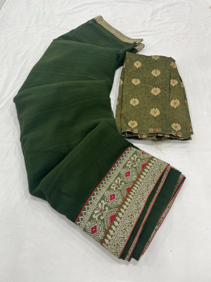Dori Solid/Plain Bollywood Silk Blend Saree(Green)