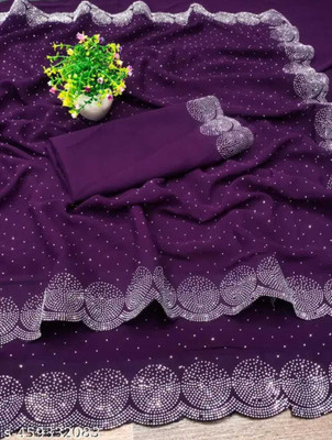 MAHADEV Self Design, Solid/Plain Bollywood Satin Saree(Purple)