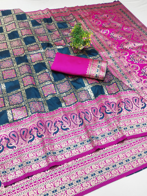 Ratnavali Woven Patola Pure Silk, Art Silk Saree(Blue)