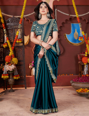 Vivan Fab Embroidered Banarasi Pure Silk, Art Silk Saree(Multicolor)