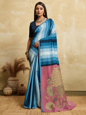 Sangria Woven Leheria Cotton Silk Saree(Light Blue)